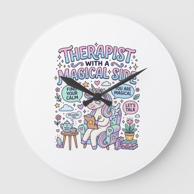 Unicorn Therapist with a Magical Side Gift Idea St Large Clock (Front)