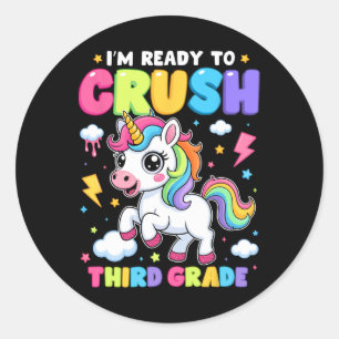 Unicorn Third Grade Here I Come Back To School Gir Classic Round Sticker