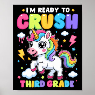 Unicorn Third Grade Here I Come Back To School Gir Poster