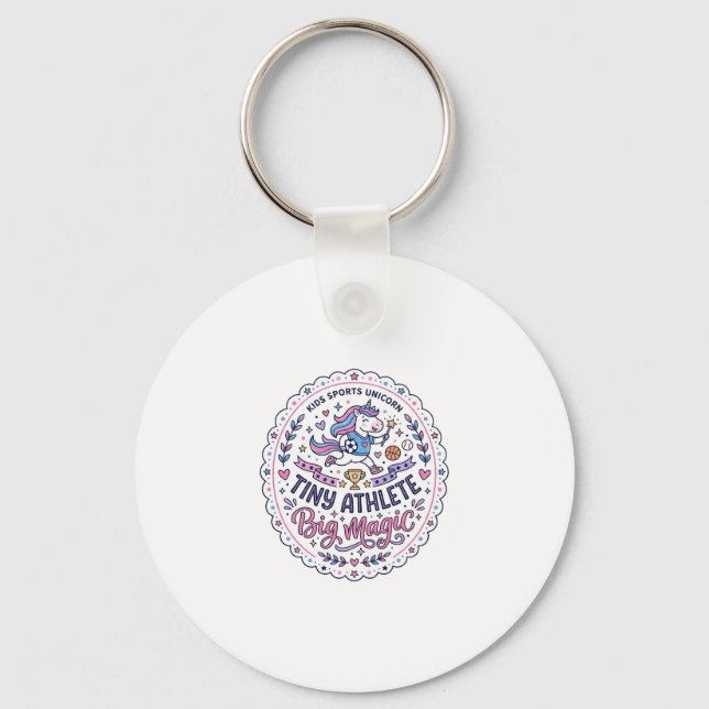 Unicorn Tiny Athlete Big Magic Playful Print on De Key Ring (Front)
