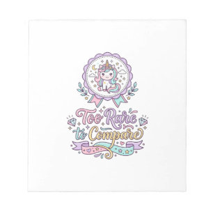 Unicorn Too Rare to Compare Cute Pastel T-Shirt De Notepad