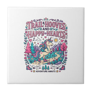 Unicorn Trail Hooves and Happy Hearts Colourful Ap Ceramic Tile