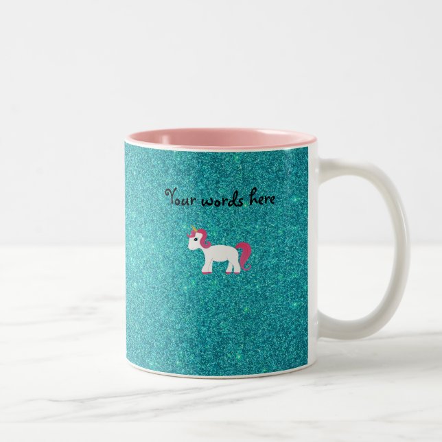 Unicorn turquoise glitter Two-Tone coffee mug (Right)