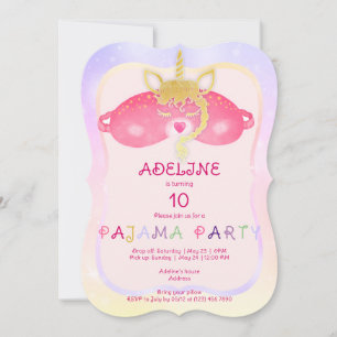Unicorn Tween Girl Sleepover Pajama Birthday Party Invitation