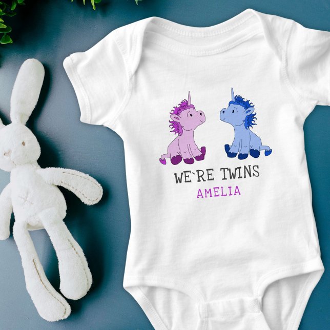Unicorn Twins Boy Girl Baby Bodysuit with Name (Creator Uploaded)