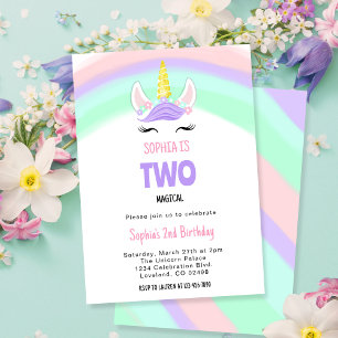 Unicorn Two Magical Birthday Invitation