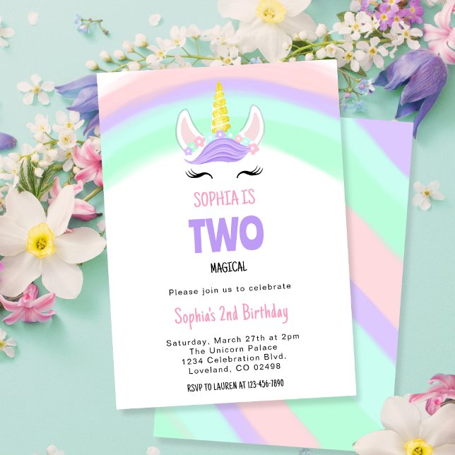 Unicorn Two Magical Birthday Invitation (Creator Uploaded)