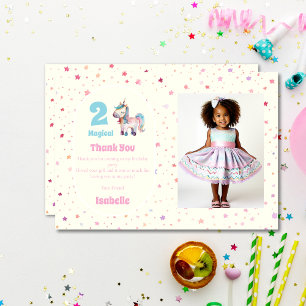 Unicorn Two Magical Birthday Party Photo Thank You Card