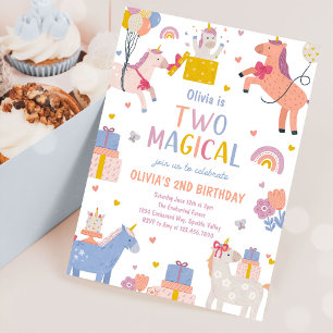 Unicorn Two Magical Pastel 2nd Birthday Invitation