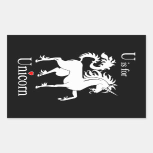 Unicorn, U is for Unicorn flash card Rectangular Sticker