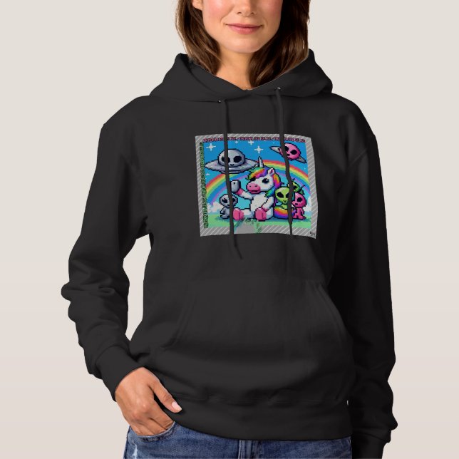Unicorn UFO Selfie: Square Land (Pixel Art) #22 Hoodie (Front)