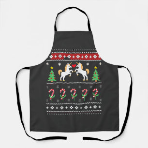 Unicorn Ugly Christmas Sweater Party T-Shirt (1) Apron