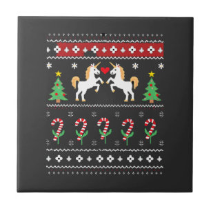 Unicorn Ugly Christmas Sweater Party T-Shirt (1) Ceramic Tile