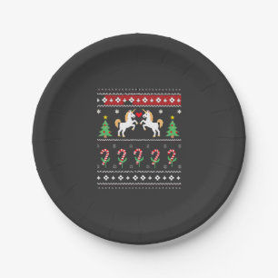 Unicorn Ugly Christmas Sweater Party T-Shirt (1) Paper Plate