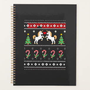 Unicorn Ugly Christmas Sweater Party T-Shirt (1) Planner