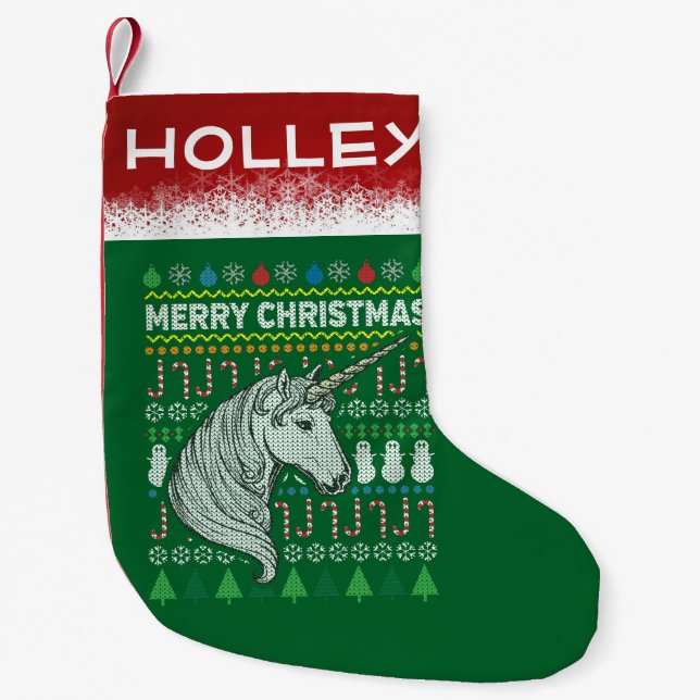 Unicorn Ugly Christmas Sweater Wildlife Series Small Christmas Stocking (Front)