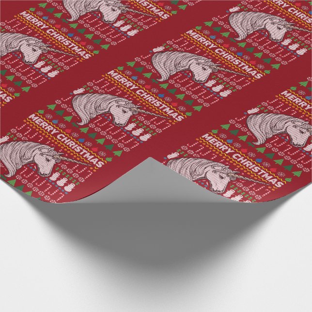 Unicorn Ugly Christmas Sweater Wildlife Series Wrapping Paper (Corner)