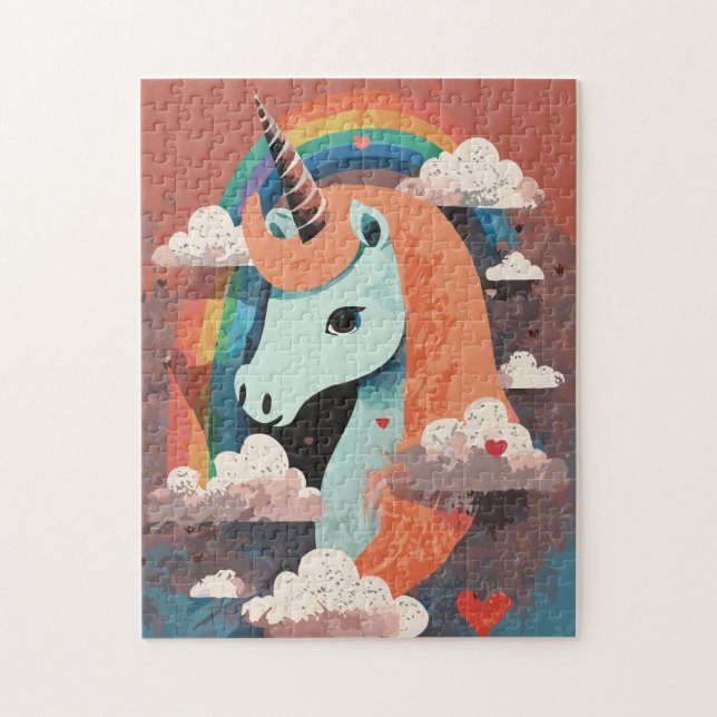 Unicorn under Rainbow & Among Hearts Jigsaw Puzzle (Vertical)