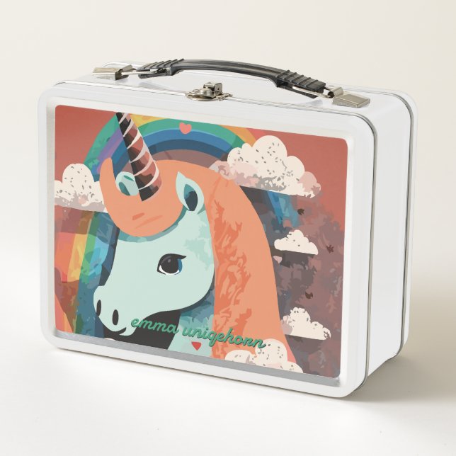 Unicorn under Rainbow & Among Hearts Metal Lunch Box (Front)