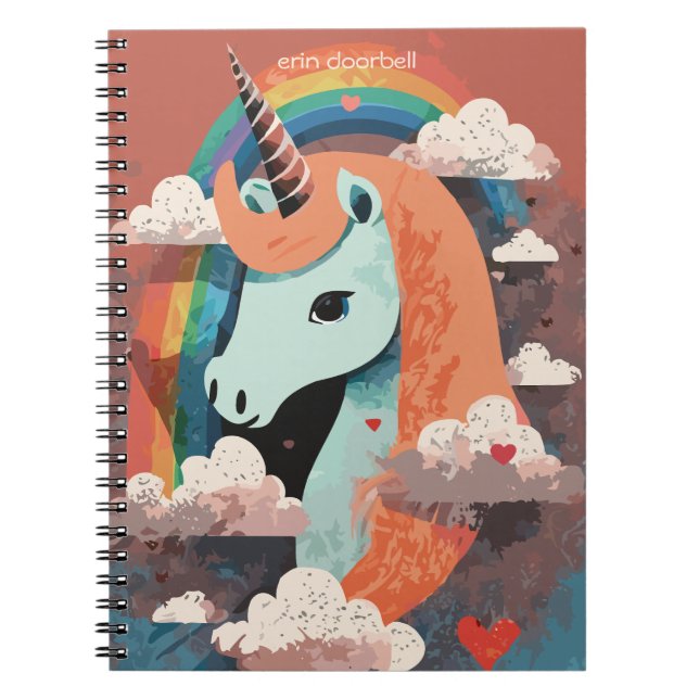 Unicorn under Rainbow & Among Hearts Notebook (Front)