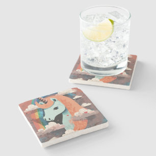 Unicorn under Rainbow & Among Hearts Stone Coaster