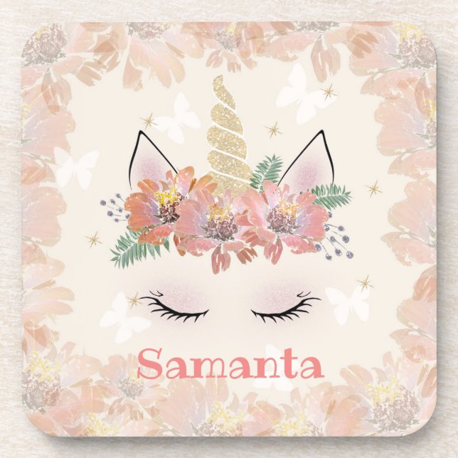 Unicorn, Unicorn Face, personalised Coaster (Front)