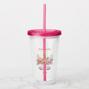 Unicorn, Unicorn Face, personalised, girly, floral Acrylic Tumbler