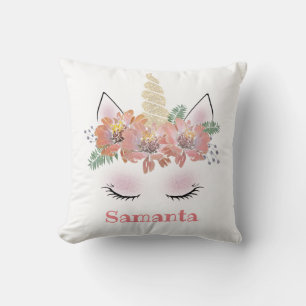 Unicorn, Unicorn Face, personalised, girly, floral Cushion