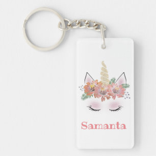 Unicorn, Unicorn Face, personalised, girly, floral Key Ring