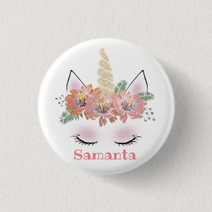 Unicorn, Unicorn Face, personalized, girly, floral 3 Cm Round Badge
