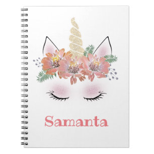 Unicorn, Unicorn Face, personalized, girly, floral Notebook
