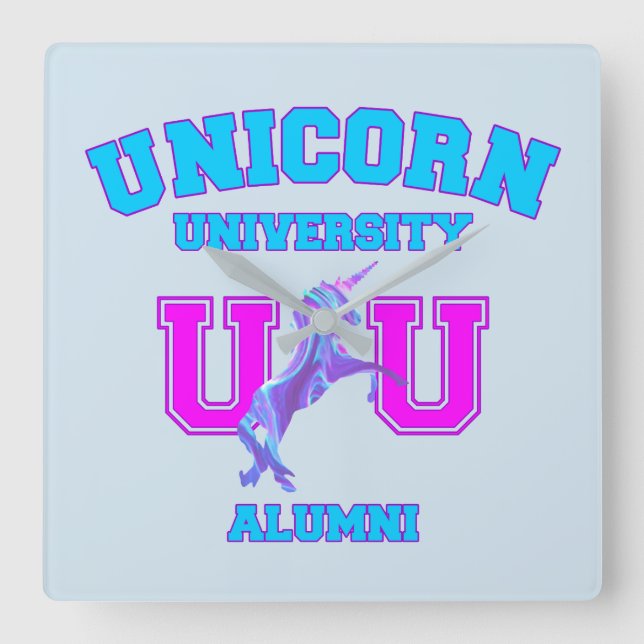 Unicorn University Square Wall Clock (Front)