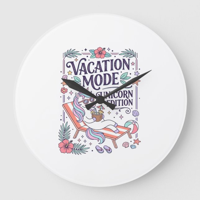 Unicorn Vacation Mode Unicorn Edition Adorable App Large Clock (Front)