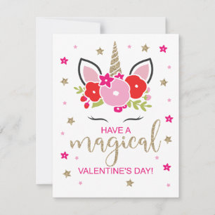 Unicorn Valentine's Day Card Gold Red and Pink