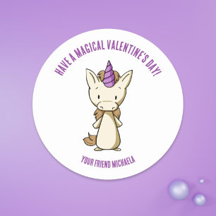 Unicorn Valentine's Day Girls Classroom Classic Round Sticker