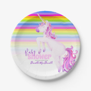 Unicorn watercolor and rainbow baby shower plates