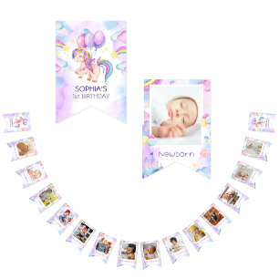 Unicorn watercolor birthday bunting 