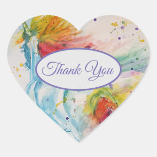 Unicorn Watercolor cute Thank You Pattern Heart Sticker