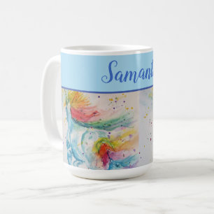 Unicorn Watercolor cute Whimsical Girls Name Art  Coffee Mug