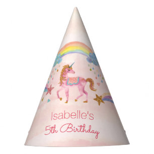 Unicorn Watercolor Faux Glitter Birthday Party Hat