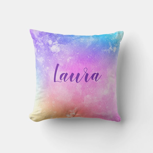 unicorn watercolor girly fairy tale cushion (Front)