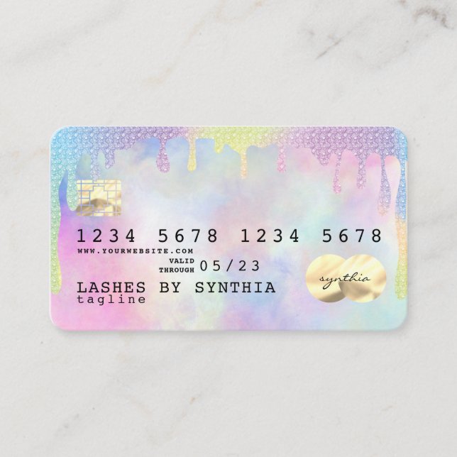 Unicorn  watercolor glitter drips Credit Card (Front)