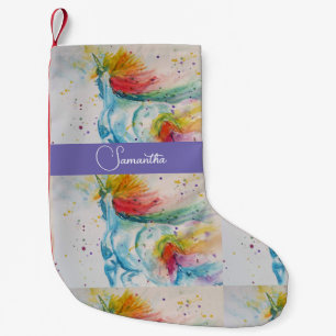 Unicorn Watercolor Painting Dreams Christmas Small Christmas Stocking