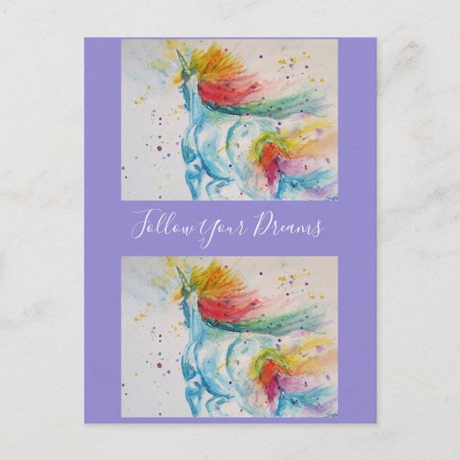 Unicorn Watercolor Painting Dreams Postcard (Front)