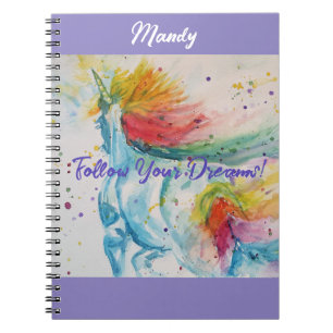 Unicorn Watercolor Painting Girls Name Notebook