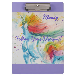 Unicorn Watercolor Painting Girls Name Notebook Clipboard