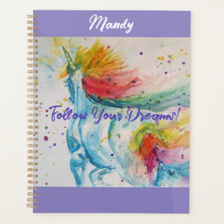 Unicorn Watercolor Painting Girls Name Notebook Planner