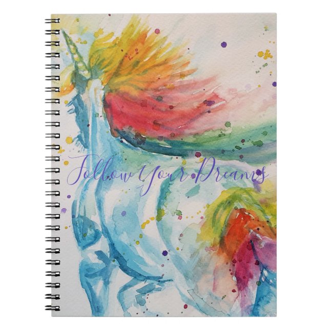 Unicorn Watercolor Painting Rainbow Girls Notebook (Front)