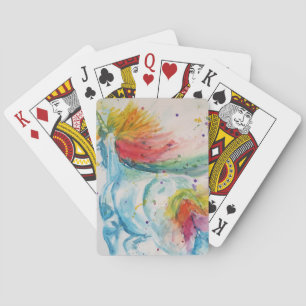 Unicorn Watercolor Painting Rainbow Girls Playing  Cards
