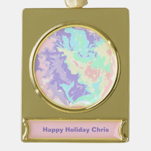 Unicorn Watercolor Pastels Gold Plated Banner Ornament
